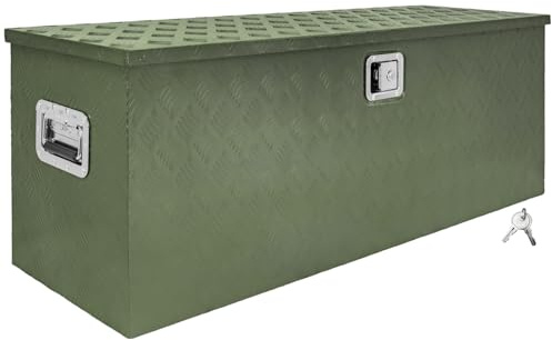 Trucky Deichselbox Grün Werkzeugkasten Truckbox Alu Box Anhänger Kiste mit Deckel Abschließbar Alubox Transportbox Werkzeugbox Aluminium Aufbewahrungsbox D210