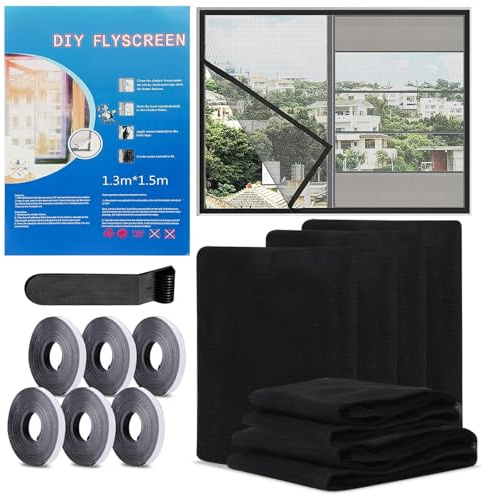 6 Stück Fliegengitter Fenster, 130x150cm Insektenschutz Fenster, Fliegennetz Fenster mit Klettband Selbstklebend, Moskitonetz Fenster Mückennetz Fenster Schützen die Familie vor Insekten