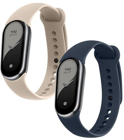 kwmobile Straps Compatible with Xiaomi Mi Band 8 / Mi Band 9 Straps - 2x Replacement Silicone Watch Bands - Smartwatch or Fitness Tracker - Beige/Lavender Grey