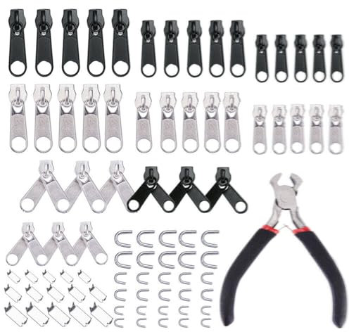 GAOHOU 85Pcs Zip Repair Kit Metal Zipper Pulls Repair Set Zip Slider Replacement with Pliers