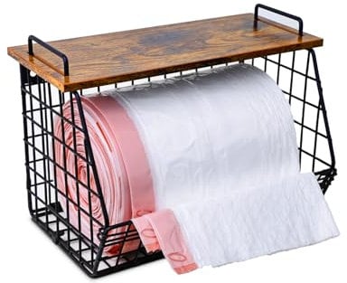 Extra Large Trash Bag Holder Under Sink, Wall Mounted Garbage Bag Dispenser Roll Holder for 13/33 Gallon Trash Bags, Kitchen/Pantry/Laundry Room Organization Basket Storage Bin, Tool-Free Assembly