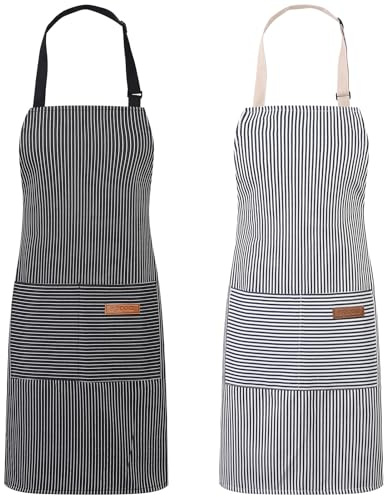 saerryor 2 Pack Adjustable Bib Apron with Pockets, Cooking Kitchen Aprons