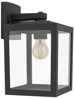 Eglo Outdoor wall Light Fixture Olgiata-E, Square lamp | outside porch lighting, lantern made of black plastic, E27 Socket, IP44