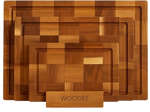 Lot de 3 planche a decouper bois en acacia massif avec son support – Planche à découper Bois épaisses de 2 cm pour viande légume et fromage – Un set de planche Élégant et Durable