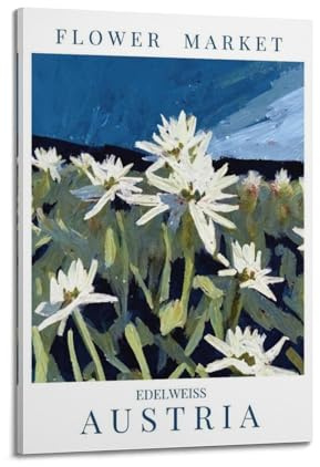 CMHONLY Vintage-Blumen-Poster, Österreich, Edelweiß, Markt-Poster, moderne Wandkunst, Leinwand, ästhetische Dekoration, Gemälde, 40 x 60 cm, Rahmenstil
