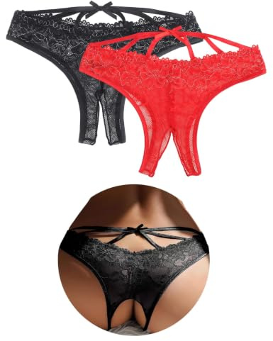 ohyeahlady Slip Ouvert Für Frauen String Große Größen Spitze Dessous Damen Sexy Unterwäsche mit Loch Curvy Höschen Unterhosen im Schritt Offen Hipster Offener Schritt Übergroße Reizwäsche