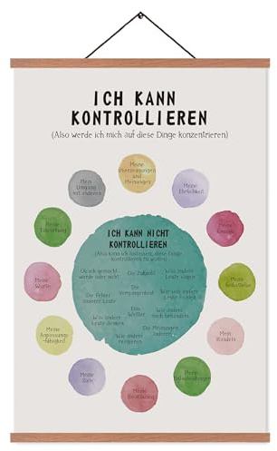 EASTJOY Psychische Gesundheit Poster, Ich Kann Und Kann Nicht Kontrollieren Inspirierende Zitate Wandposter, Achtsamkeit Poster, Mit Teak Holz Posterleiste DIN A2 (60x40cm)