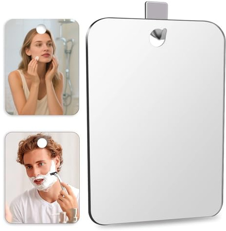 Duschspiegel zum Rasieren Reisespiegel 30*20 cm Camping Spiegel mit 3 Haken | Rahmenloser Antibeschlag Spiegel Duschel für Augenbrauenkorrektur, Make-up und Körperpflege-Einfach zu Verstauen