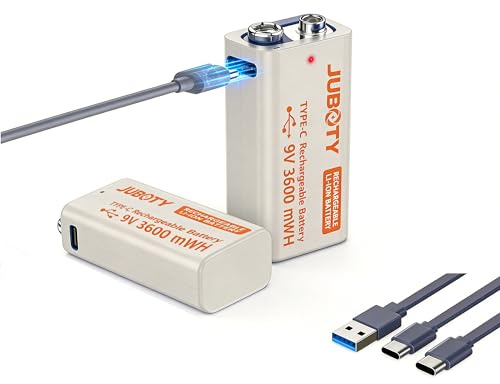 3600mWh 9V Battery Rechargeable 9V Li-ion Batteries (2 Counts) | 2026 Upgraded High-Capacity Cell, IC Chip Protection, for Metal Detectors, Microphone, Toys, Multimeter, Etc