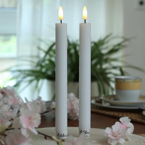 ADILINA LED Stabkerzen Rustik Optik weiß Echtwachskerzen Dinnerkerzen Spitzkerzen mit Timer H: 16cm (2 Stabkerzen 21,5cm)