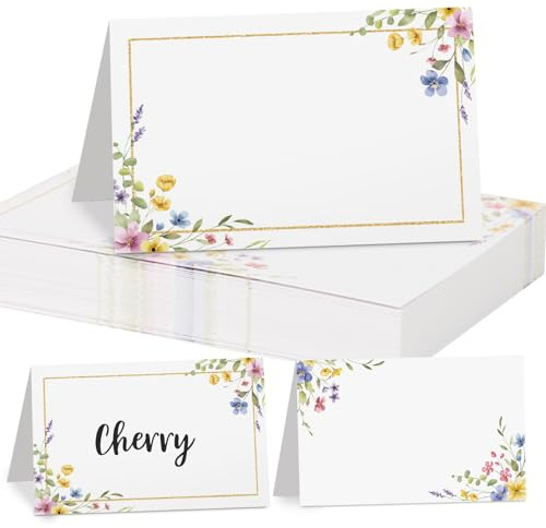 50 Stück Tischkarten Hochzeit 8,5x5,5cm Blumen Platzkarten Geburtstag, zum selbst Beschriften Namenskarten, Tischdekoration Namensschild für Taufen Feierlichkeiten (B)