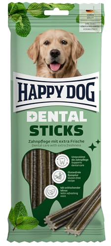 Happy Dog Dental Sticks Zahnpflege Hund Minze, 130 g vegetarisch | Vegetarische glutenfreie Dental-Sticks mit Minze, Abrieb beim Kauen, mittelgroße & große Hunde