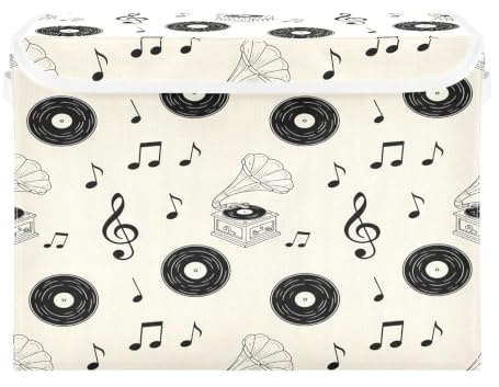 Grckit Storage Bins with Lids, Music Vinyl Records Foldable Storage Cube Boxes Fabric Storage Organizer Basket for Home, Bedroom, Office, Closet (16.5x12.6x11.8)