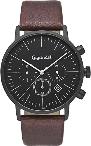 Gigandet Herren-Armbanduhr Quarz Dualzeit Analog mit Lederarmband braun Minimalism G22-004