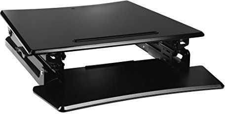 Hama Stehschreibtisch Aufsatz für Arbeit im Sitzen und Stehen (manuell höhenverstellbar, Tablet/Smartphone Halter, Kabelbefestigung am Gestell) ergonomischer Sitz- Steharbeitsplatz schwarz