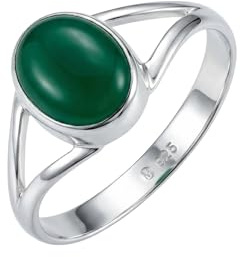 mantraroma ovaler grüner Onyx Ring Damen 925 Silber – Schlichter Edelstein Ring 7 x 9 mm, moderner eleganter Schmuck