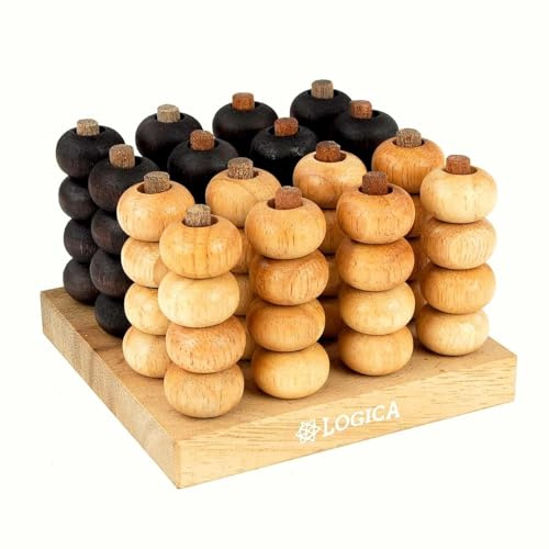 Logica Spiele Art. Vier Gewinnt 3D - Brettspiele aus Holz - Strategiespiel für 2 Spieler - Reiseversion - Box mit Deckel
