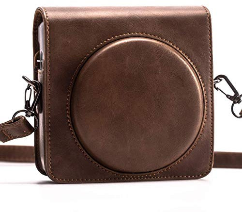 HelloHelio Schutzhülle für Fujifilm Instax Square SQ6 Sofortbildkamera - Premium Vegan Ledertasche mit abnehmbarem Riemen, Vintage Browm