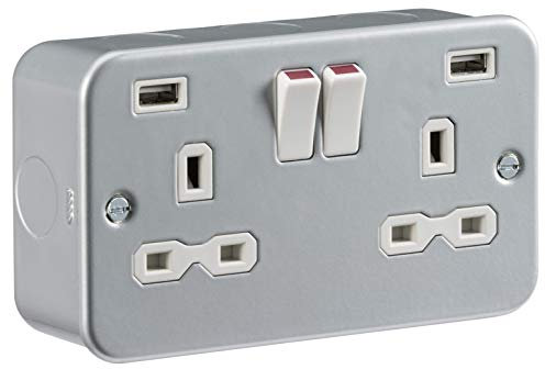 Knightsbridge Metal Clad 13A 2G Switched Socket with Dual USB Charger (2.4A) MR9224 , Grey