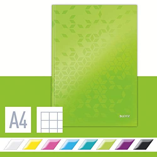 Leitz WOW Notizbuch A4 kariert, Hardcover, 160 Seiten, 80 Blatt FSC-zertifiziertes Papier (80 g/m²), Hochwertiger laminierter Einband, Fadenheftung, Für Büro, Schule oder als Tagebuch, Grün, 46261054