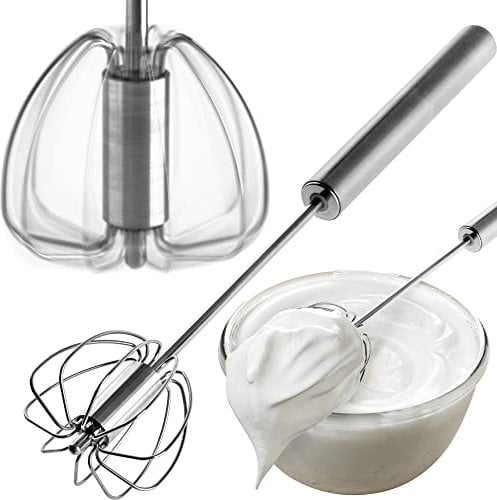 KADAX Batidor giratorio de acero inoxidable, espumador de leche, batidor de mano versátil, batidor manual para mezclar, huevos, salsas, batidor de espuma, batidor de mano (pequeño)