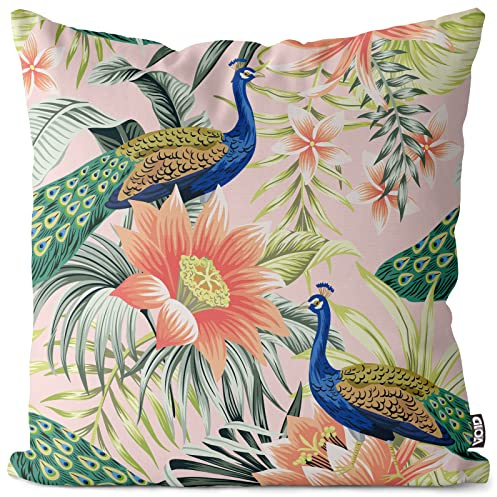 VOID Tropenvogel Pfau Hibiskus Kissenbezug Kissenhülle Sofakissen Kissen Deko Ostern Outdoor-Kissen Dekokissen, Kissen Größe:50 x 50 cm