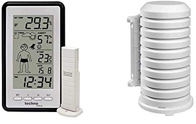 Technoline WS 9632 Wetterstation mit Vorhersage, grau & TFA Dostmann Schutzhülle für Sender Artikel, 98.1114.02, leicht zu montieren, weiß