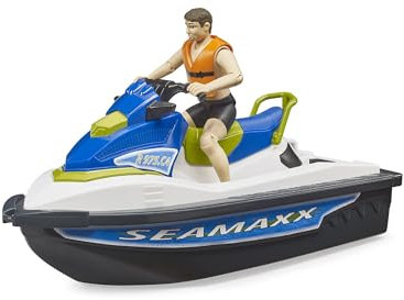 bruder 63151 - Bworld Personal Water Craft mit Fahrer, Schwimmweste, Watercraft mit schwimmfähigem Bootskörper für 2 Figuren