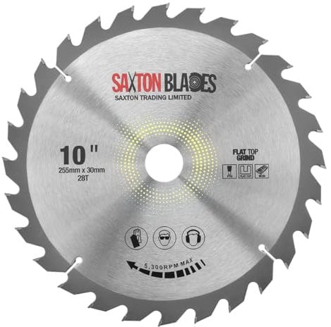 Saxton Flat Top TCT Circular Saw Blade 255mm x 28T x 30mm Bore + rings fits Bosch Makita etc
