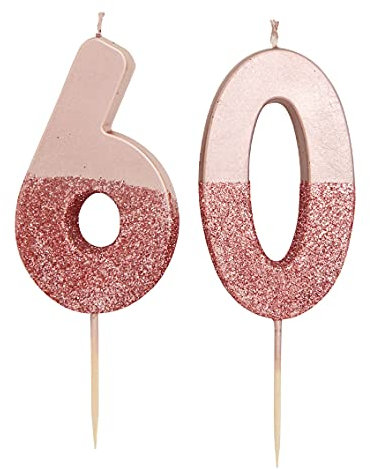 Talking Tables 60th Rose Gold Birthday Number Cake Candle Topper Dipped in Glitter