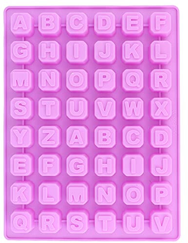 AUNMAS 48 Raster Formschale, 24x18.2cm Silikon Alphabetische Backform 3D Silikon Alphabet Kuchen Pralinen Backform für Schokoladenbonbons Kekse Eiswürfelherstellung(Lila 9,4x7,2 Zoll)