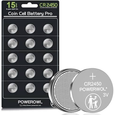 Powerowl Batterie Cr2450 Ad Alta Capacità (Confezione Da 15) Batterie Al Litio Da 3 V, 10 Anni Senza Perdite, Cr 2450 A Lunga Durata