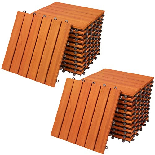CASARIA® Holzfliesen FSC®-zertifiziertes Eukalyptusholz 2m² Fliese 30x30cm Klicksystem zuschneidbar Terrassenfliese Außen