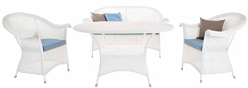Krines Home Exklusives Gartenmöbel Set Sofa 2 Sessel mit Tisch PE Rattan wetterfest Garten Sitzgarnitur Polyrattan Sitzgruppe 4 Personen (Weiss)