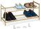 Relaxdays Metall Schuhregal, 2 Ebenen, stapelbar, Flur Schuhgestell HBT 33,5 x 70 x 26 cm, 6 Paar Schuhe, offen, gold