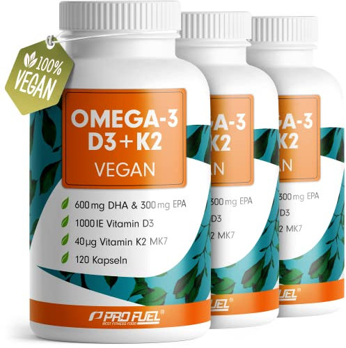 Omega-3 vegan + D3 & K2 (360x), 1100mg Algenöl mit 600mg DHA & 300mg EPA + 1000 IE Vitamin D3 + 40 µg Vitamin K2 - O3 D3 K2 vegan Essentials - Omega-3 Kapseln laborgeprüft mit Zertifikat