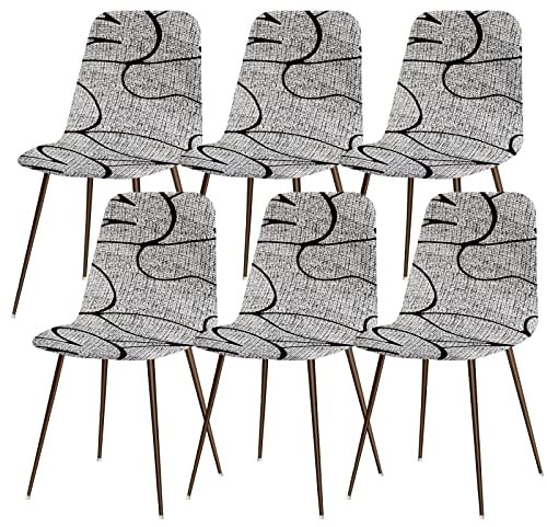 Lydevo Stuhlhussen 6er Esszimmer Strech Stuhlhussen für Esszimmerstühle Universal Waschbar Bezug Stuhlhussen Skandinavisch Stuhlüberzug für Küchenstühle Hotel Bankett,Graue Blume