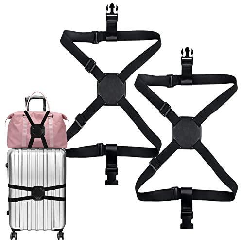 2 Stücke Koffergurt Set, Kofferband Gurt, Elastizität koffergurt Kreuz, Schwarz gepäckband für Sicher Reisen Verschließen der Koffers auf Reisen