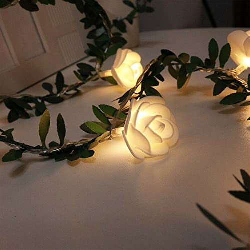 Yearninglife LED Lights Roses, Warmweiß Rosenblüten Deko Blumen-Lichterketten mit grünen Blättern Feiertagsbeleuchtung für Geburtstag Party Hochzeit Weihnachten (3 Meter 20 LED)