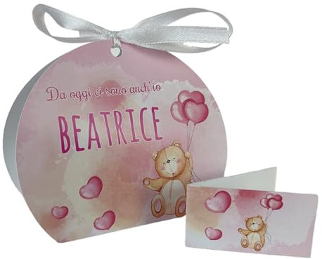 PV Grafik® 24+24 Scatoline Portaconfetti Battesimo Nascita – Bomboniere Personalizzate Bimbo Bimba con Bigliettini e Nastrino – Scatole Confetti Festa Bambini – Scatoline Confettata (Tunna09)