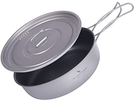 Boundless Voyage 8 inch Non-Stick Coating Frying Pan with lid Titanium Deep Saute Pan Outdoor Camping Skillet Griddle Tableware Ti2066C