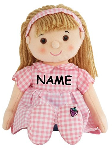 alles-meine.de GmbH große Schmusepuppe - Mädchen mit rosa Kleid - incl. Name - Stoffpuppe 33 cm - aus Plüsch Puppe - Stoff/Blondes Haar - Stoffpuppen Schmusepuppen/Puppen..