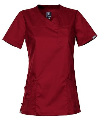 Victoria Blouse Medicale Femme - Tenue Infirmiere Professionnelle Tunique Sur Mesure, Matière Extensible avec Élasthanne, Col en V, Manches Courtes, Blouse Blanche avec Fentes Latérales Vin rouge S