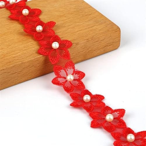 Yard/Los Blumenlösliches Organza-Spitzenband mit Perlen bestickter Spitzenbesatzkante DIY handgemachtes Patchwork-Band Nähzubehör-Rot
