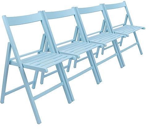 Harbour Housewares Beech Wood Folding Chairs - Denim Blue - 4x - Wooden Garden Chair Outdoor Seating Deck Seats Lightweight Foldable Dining Patio Furniture