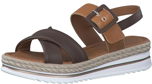 MARCO TOZZI Damen Sandalen mit Keilabsatz aus Leder Sommer, Braun (Cognac Comb), 40 EU