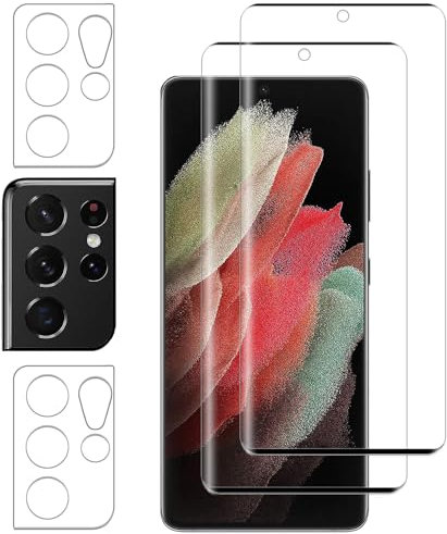Vsjnk Verre trempé pour Samsung Galaxy S21 Ultra 5G Film protection ecran,2 Pièces protector 2X protection appareil photo écran HD Vitre 9H Dureté Glass Compatible avec Samsung S21 Ultra