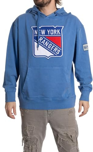 Calhoun NHL Surf & Skate Unisex Acid Wash Pullover Hoodie mit Filz-Applikation Logo, New York Rangers, XX-Large