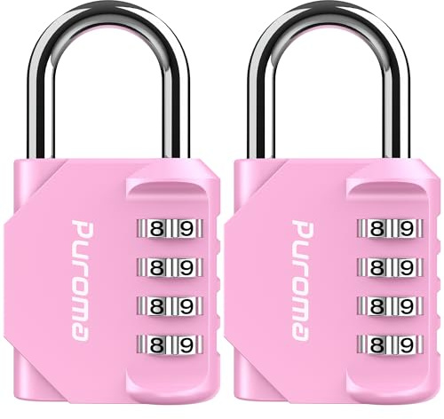 Puroma 2 Pack Combination Lock 4 Digit Locker Lock Outdoor Waterproof Padlock for School Gym Locker, Sports Locker, Fence, Toolbox, Gate, Case, Hasp Storage (Pink), TH002PT