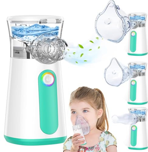 CAZOS Portable Machine for Kids Adults - Rechargeable Handheld Nebuliser Machine Silent Efficient for Home Travel Use, B.Green